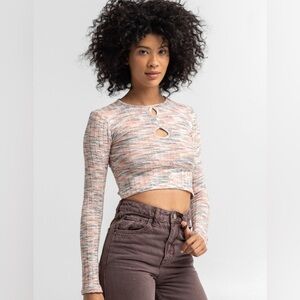 Urban Outfitters BDG Spacedye Cropped Knit Cut Out Top in Pink/Blue Size M